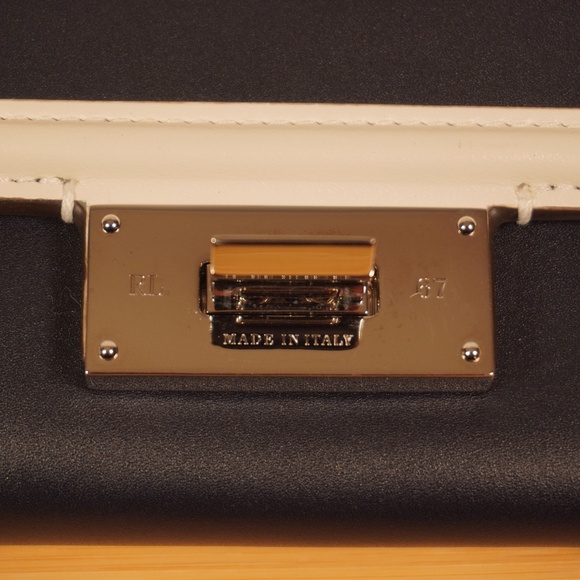 Ralph Lauren Collection Petite Hinge Wallet Calfskin OS Black White - Picture 5 of 10